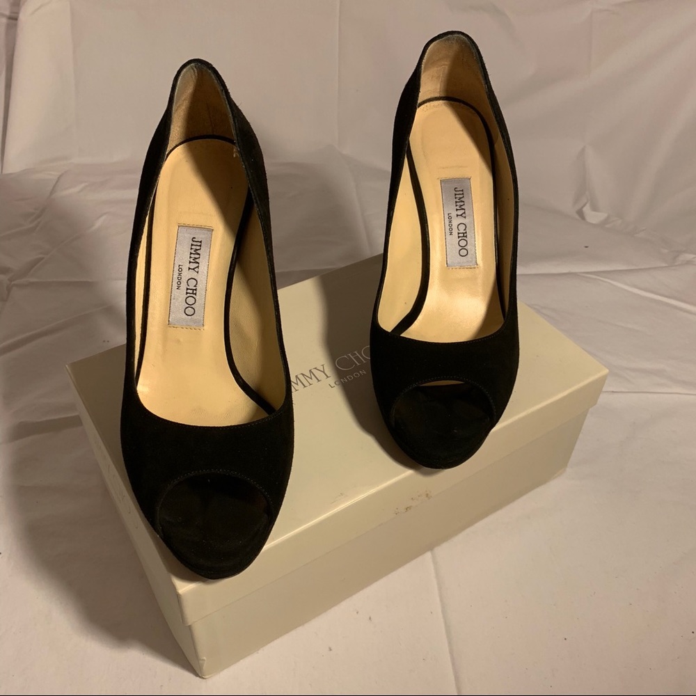 Jimmy Choo Luna Black Suede Peep Toe 39.5. ❤️👠❤️